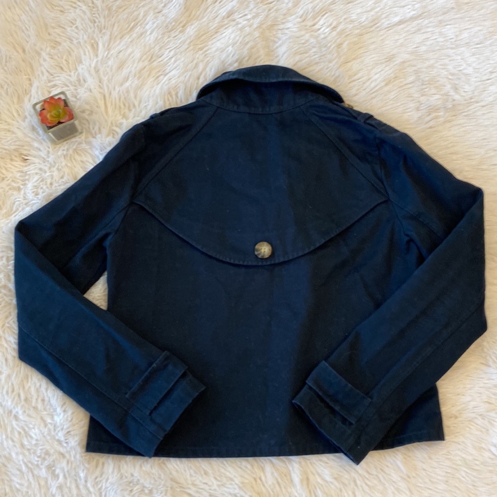 $120 Abercrombie & Fitch NAVY Cropped Double Breasted Trench Coat Jacket blazer - Picture 7 of 10